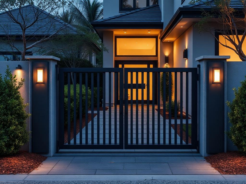 Anthracite enkele looppoort bij entree van een moderne villa